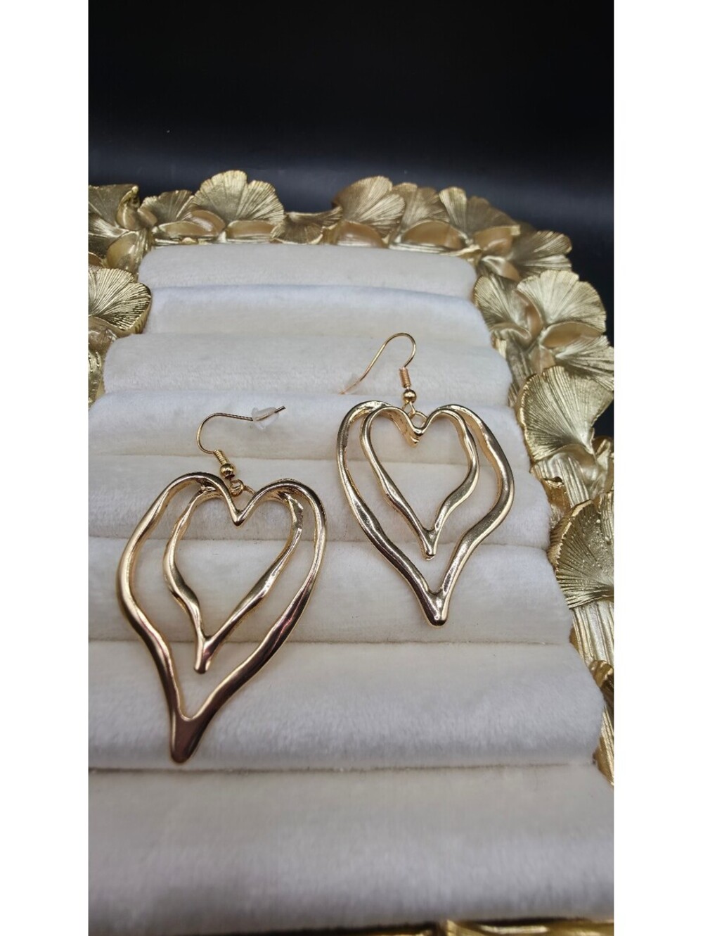 Elegant Gold-Tone Double Heart Drop Earrings
